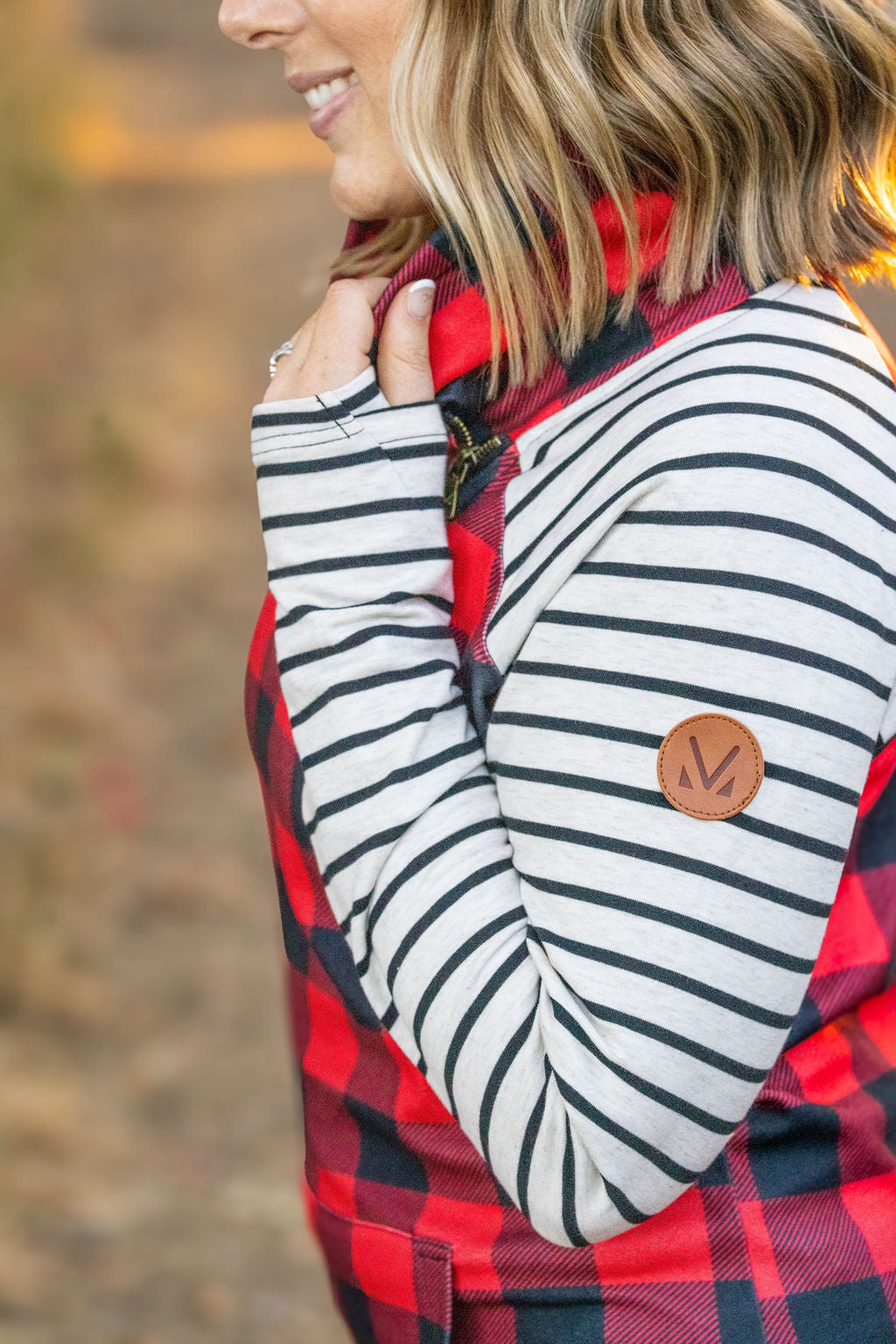 Michelle Mae Zoey ZipCowl - Buffalo Plaid and Oatmeal Stripes