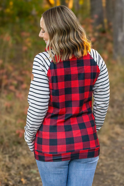 Michelle Mae Zoey ZipCowl - Buffalo Plaid and Oatmeal Stripes