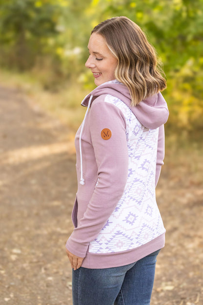 Michelle Mae HalfZip Hoodie - Mauve and White Geometric