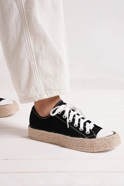 Espadrille Vibes Lace-Up Sneakers-Black