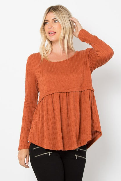 Textured & Twirly Babydoll Top-Rust