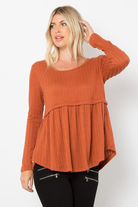 Textured & Twirly Babydoll Top-Rust