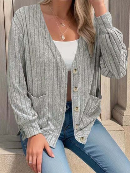 PREORDER - Cozy Layers Button Up V-Neck Long Sleeve Cardigan