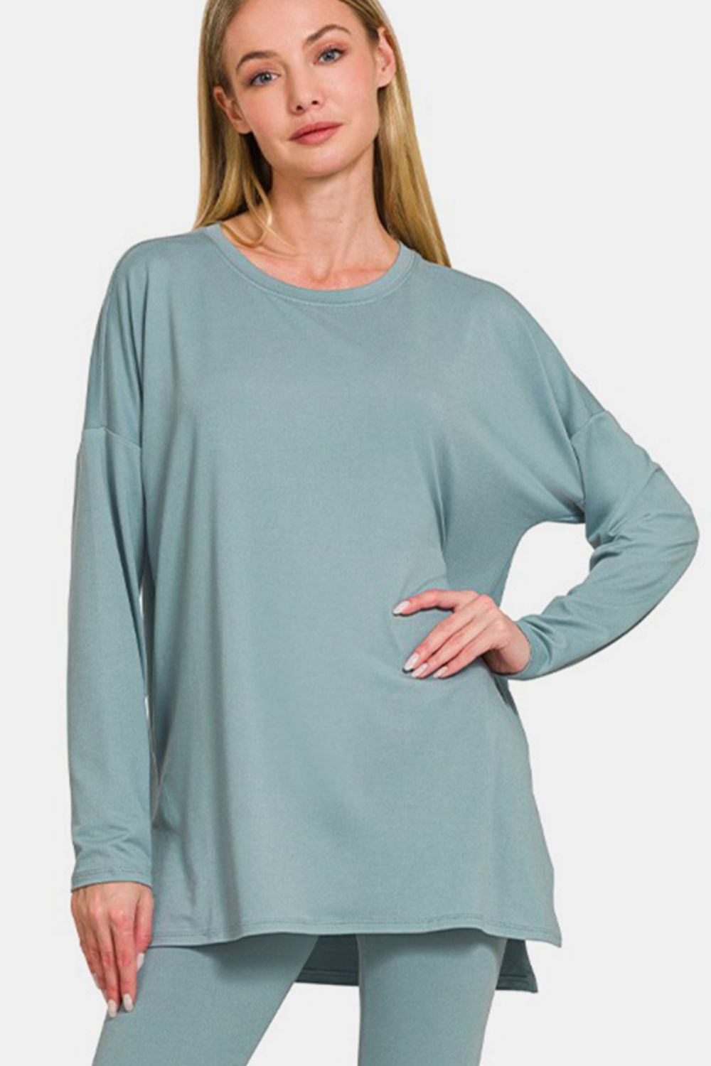 Nighty Night Long Sleeve Top and Leggings Lounge Set In Blue Grey