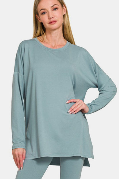 Nighty Night Long Sleeve Top and Leggings Lounge Set In Blue Grey