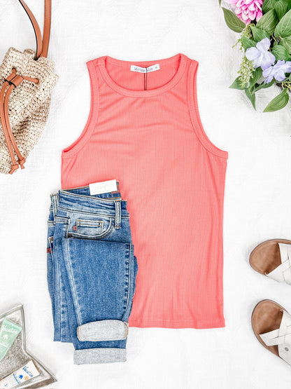 Michelle Mae Tara Ribbed Tank - Coral