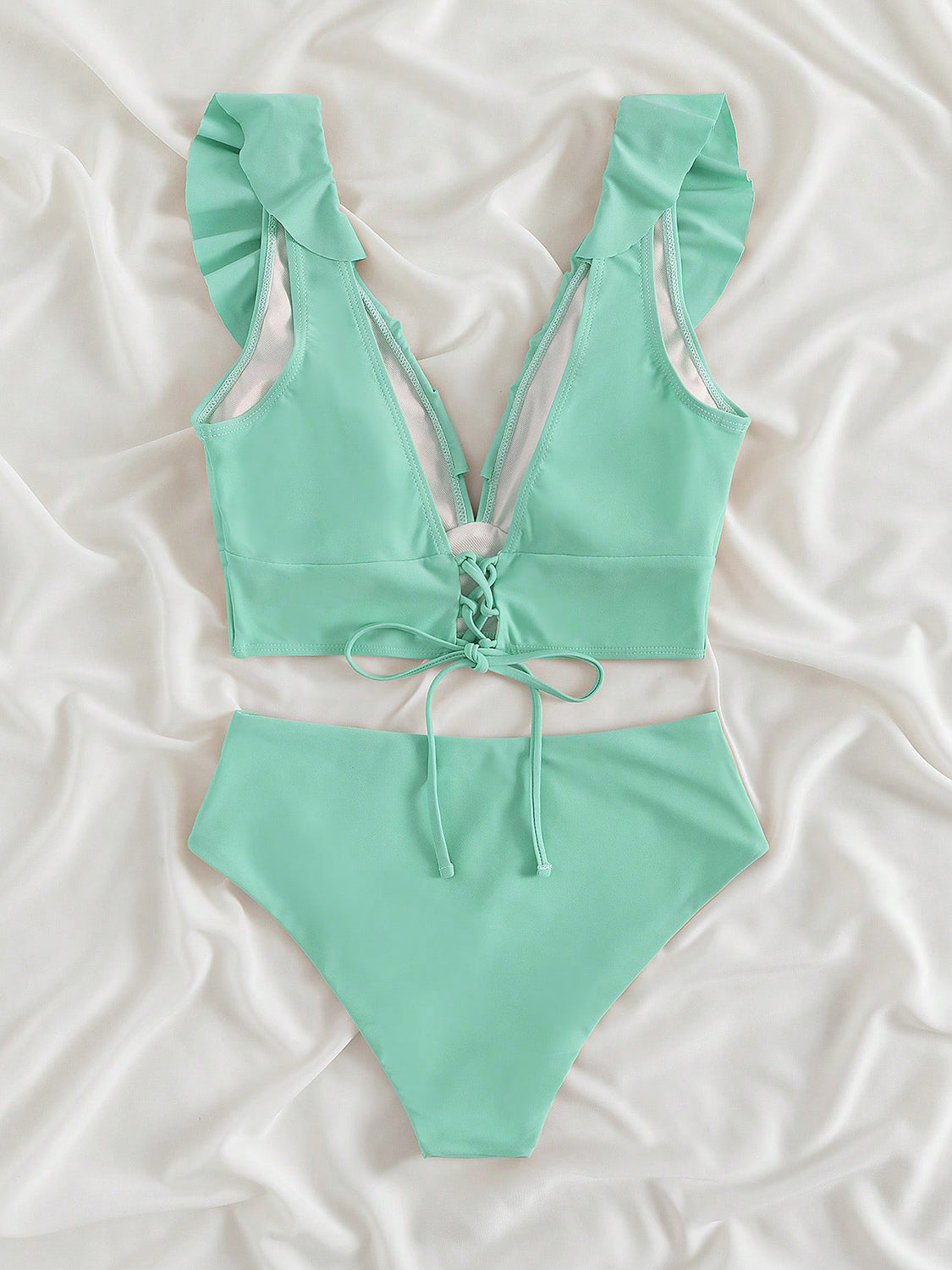 PREORDER- Ruffled V-Neck Sleeveless Two-Piece Swim Set