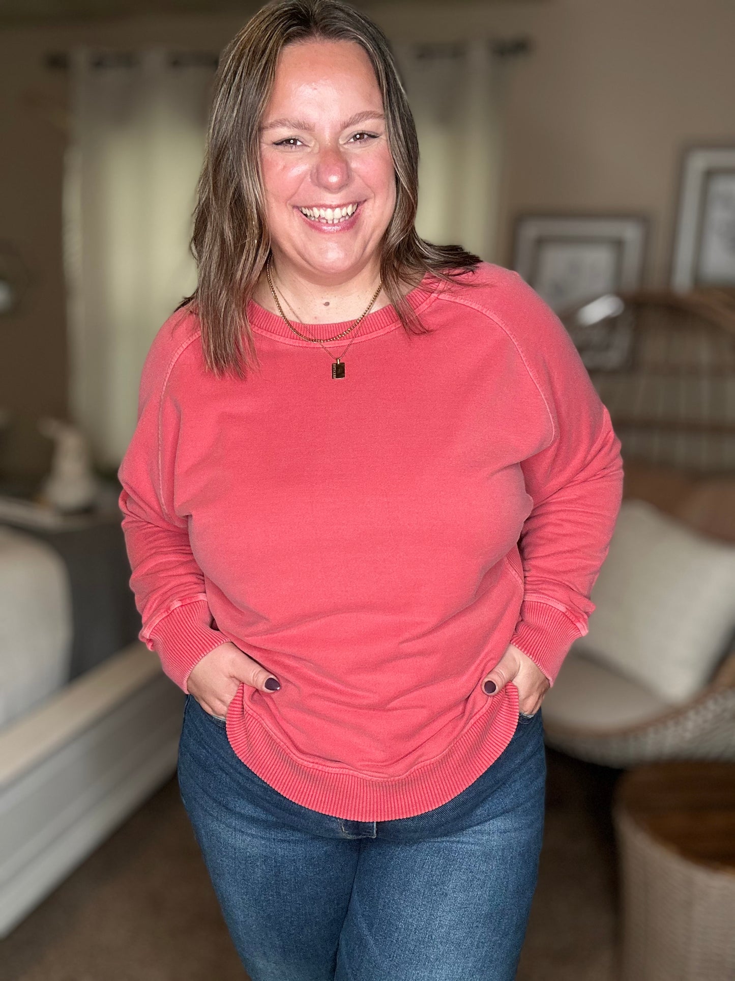 Daily Ease Mineral Wash Pullover in Ruby