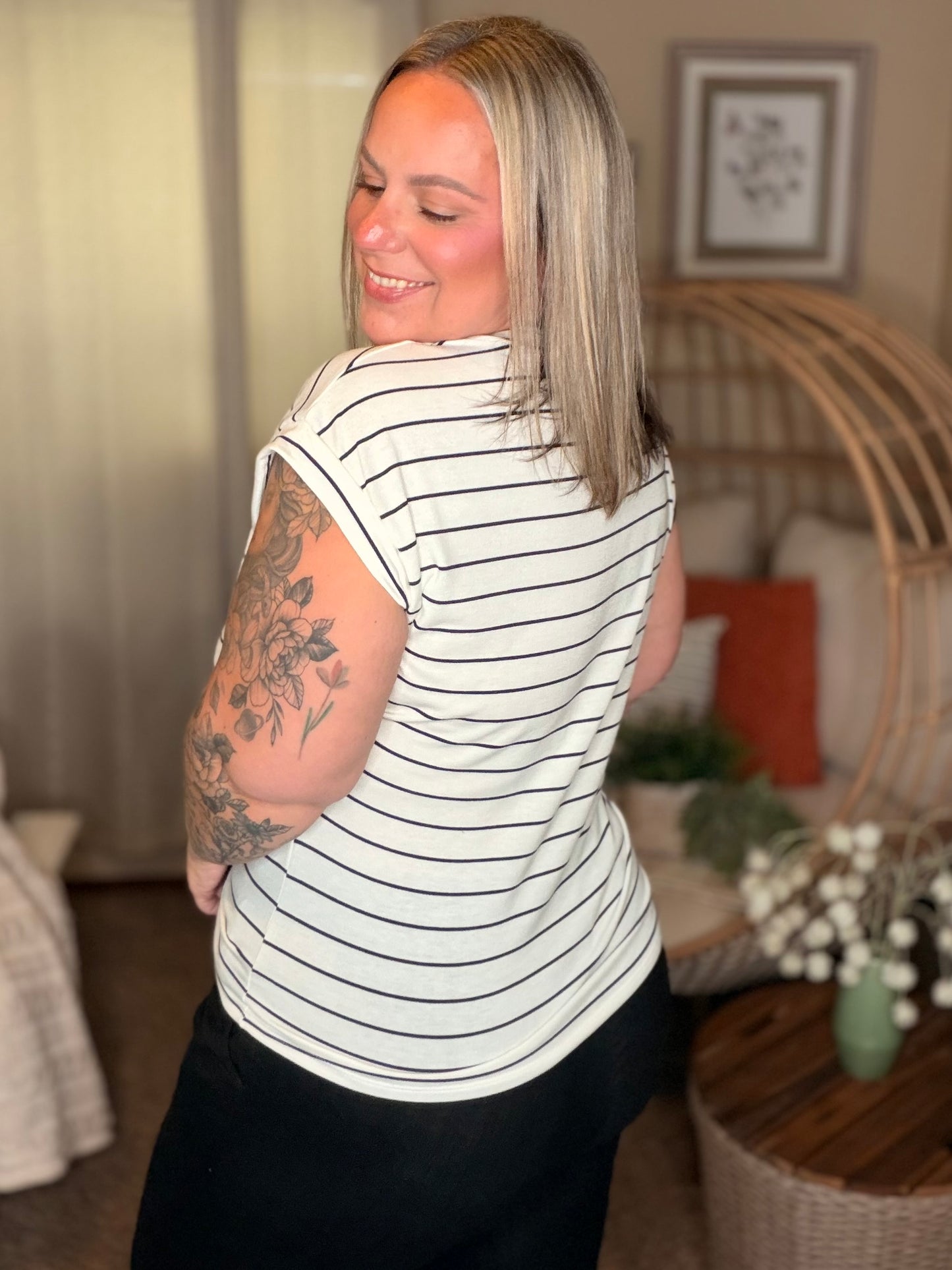 Everything In Between Striped Cap Sleeve Tee