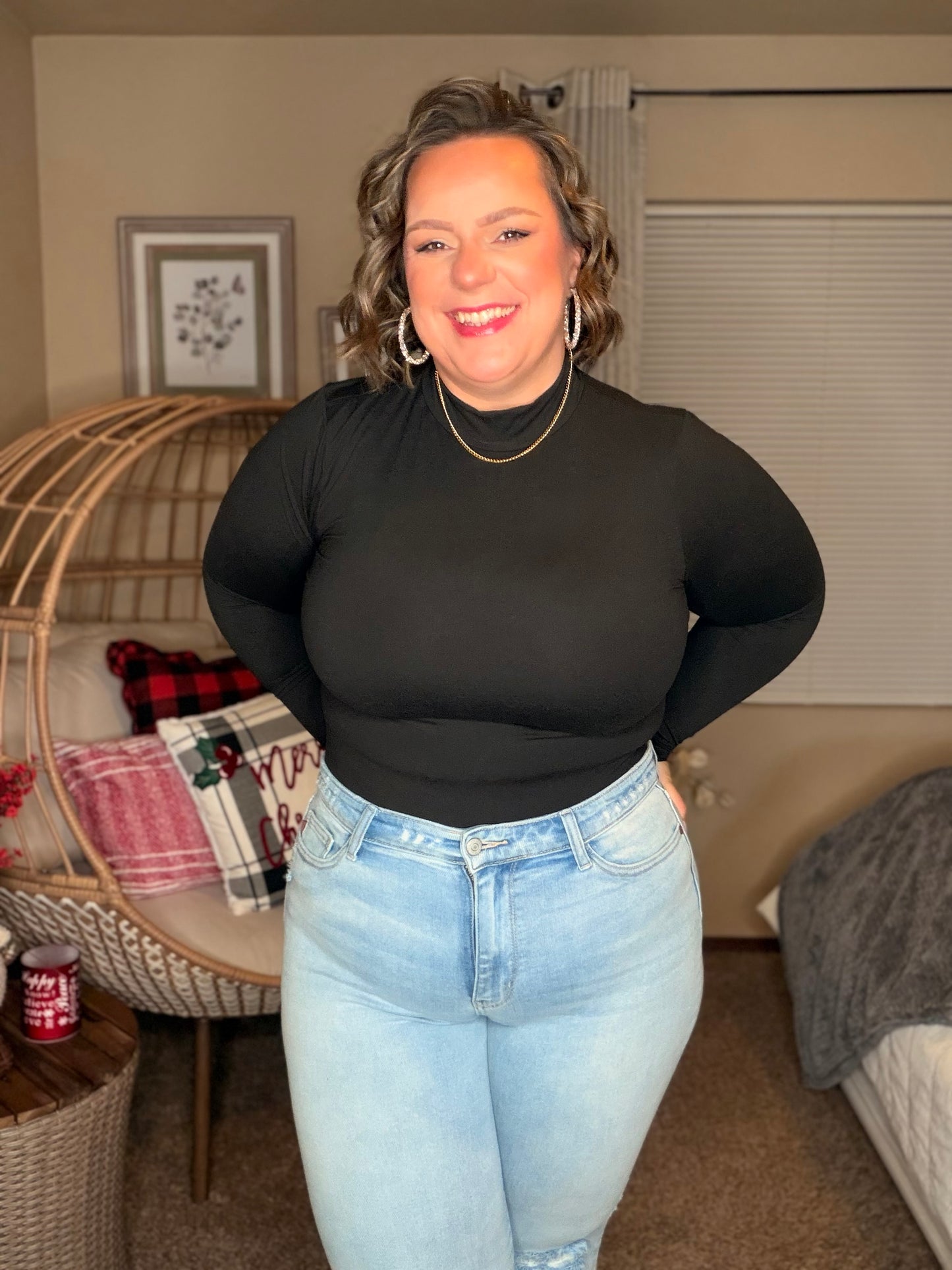 Simple Situation Mock Neck Bodysuit