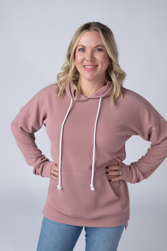 Michelle Mae Kacey Ribbed Hoodie - Rose
