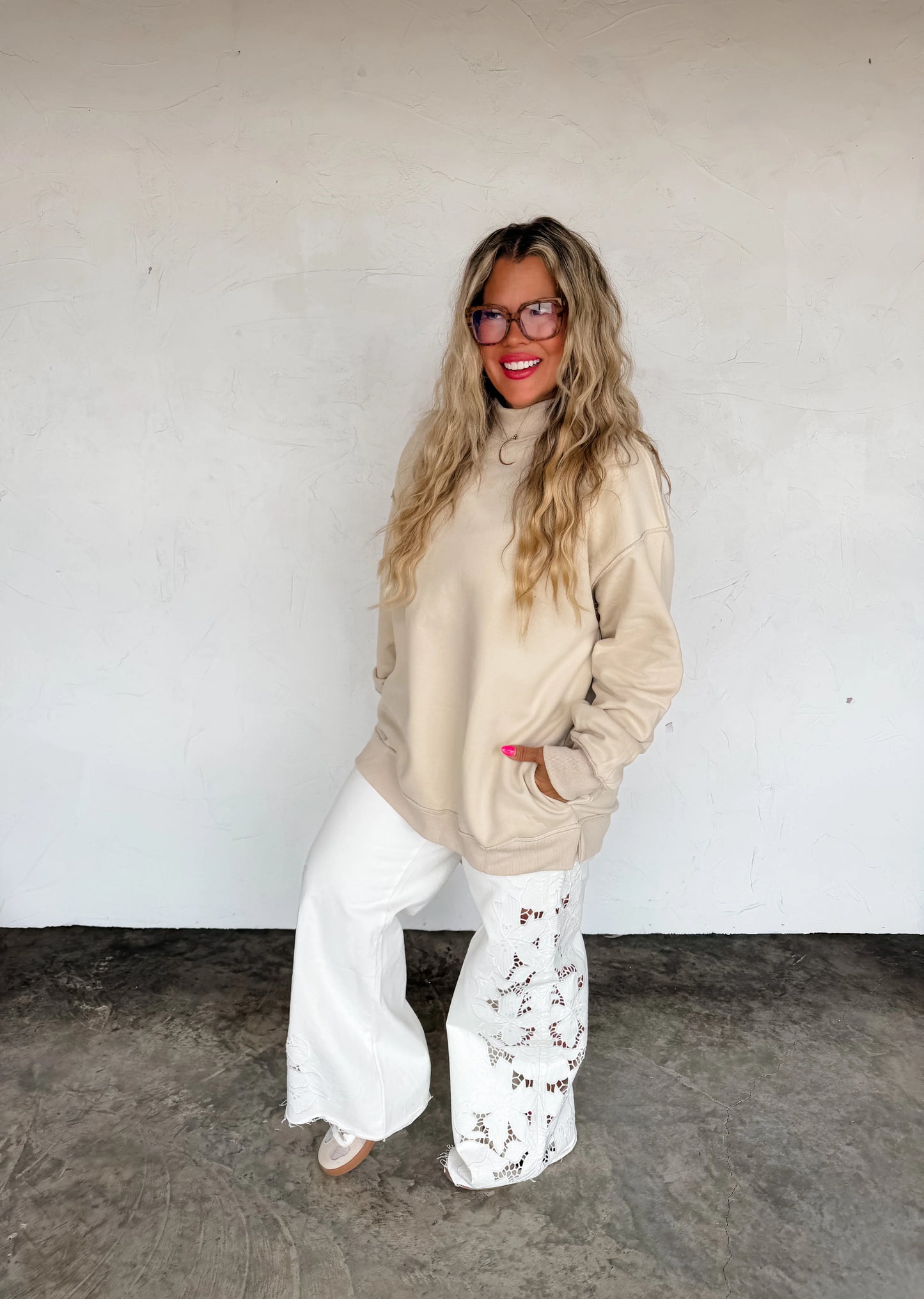SPRING MOCK NECK POCKET PULLOVER
