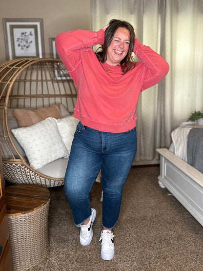Daily Ease Mineral Wash Pullover in Ruby