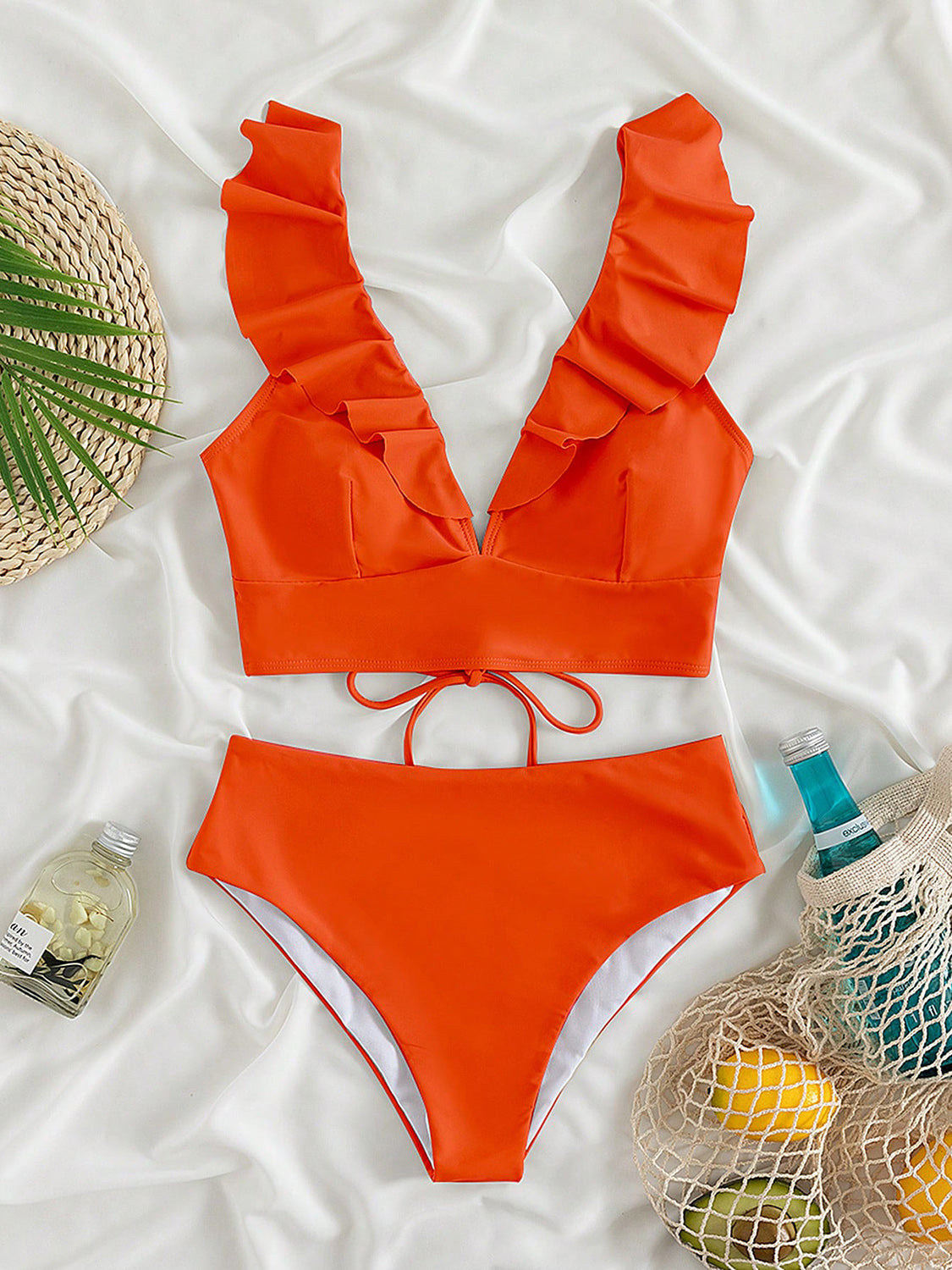 PREORDER- Ruffled V-Neck Sleeveless Two-Piece Swim Set