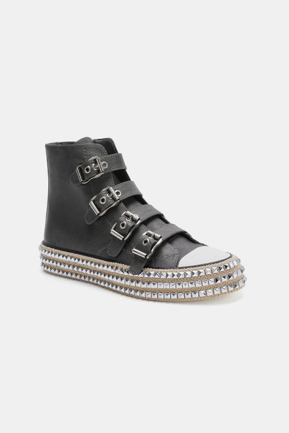 Studded Straps Platform Sneakers by Beast- Black