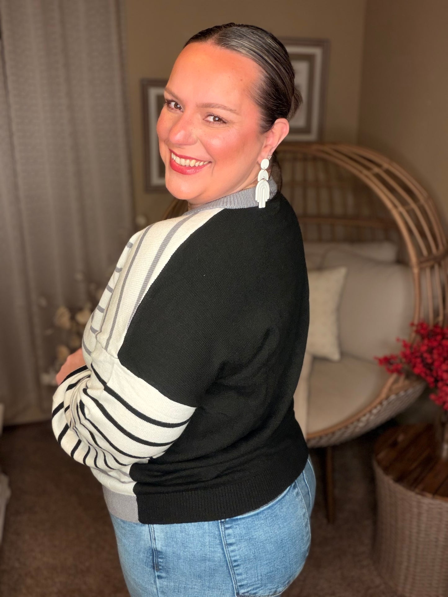 Striped Simplicity Color Block Relaxed Pullover