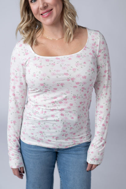 Michelle Mae Alyssa Long Sleeve Top - Pretty in Pink Floral