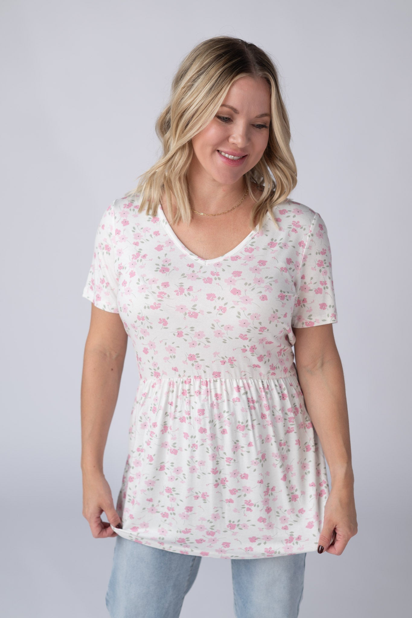 Michelle Mae Sarah Ruffle Short Sleeve - Pretty in Pink Floral
