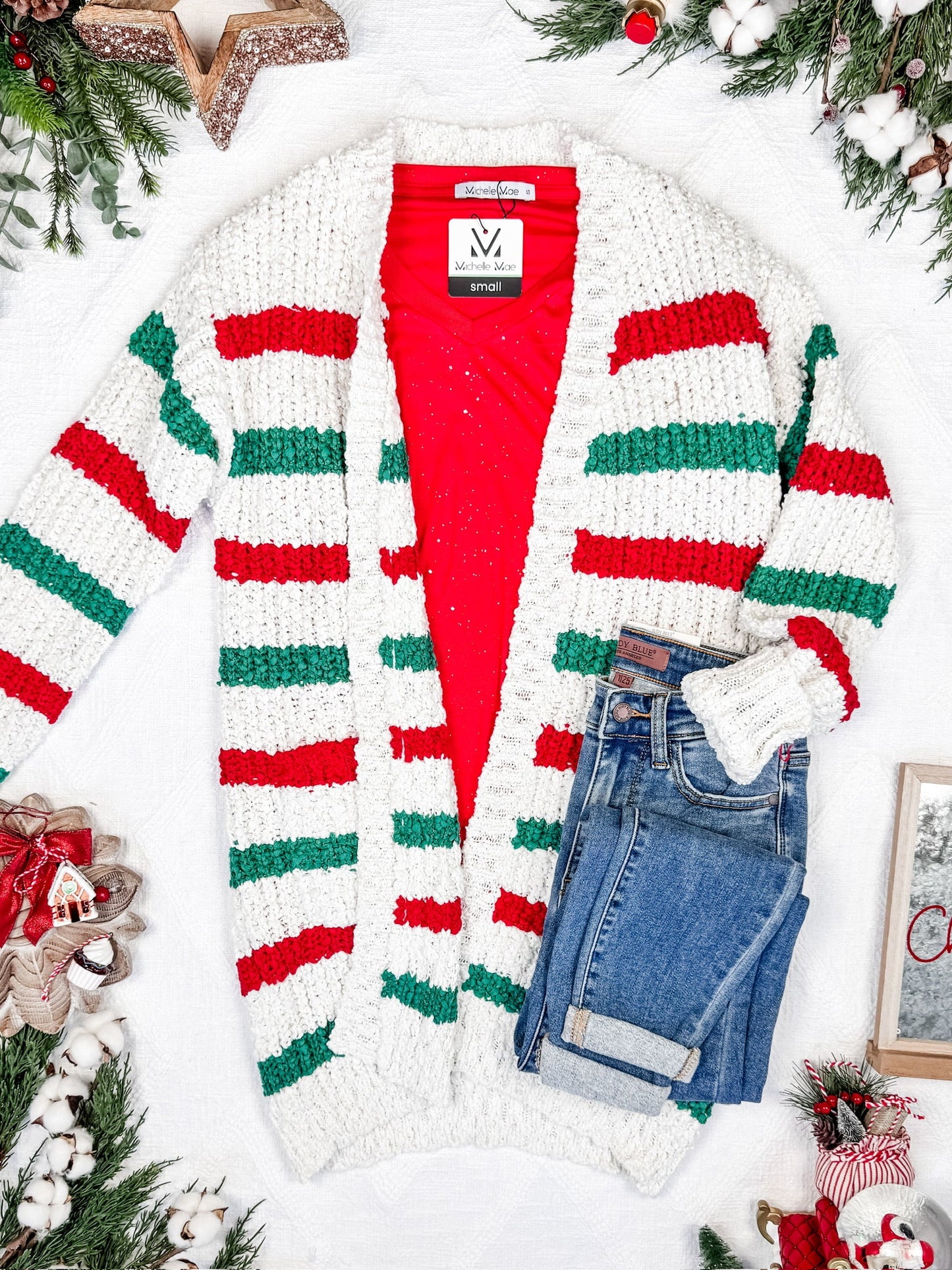 Michelle Mae Stripe Cardigan - Christmas Stripe