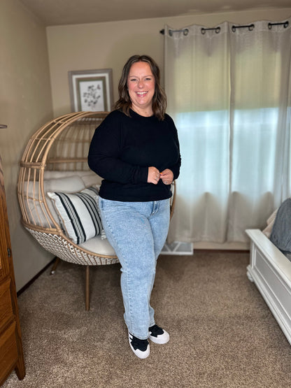 Michelle Mae Corrine Ribbed Pullover Top - Black