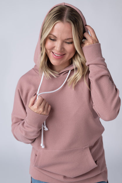 Michelle Mae Kacey Ribbed Hoodie - Rose