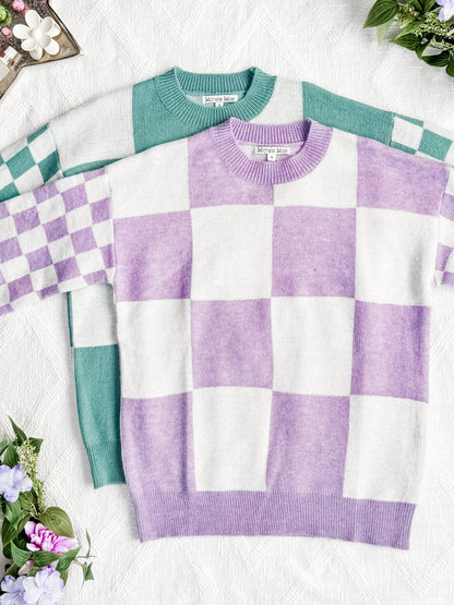 Michelle Mae Checkered Pullover Sweater - Dusty Jade