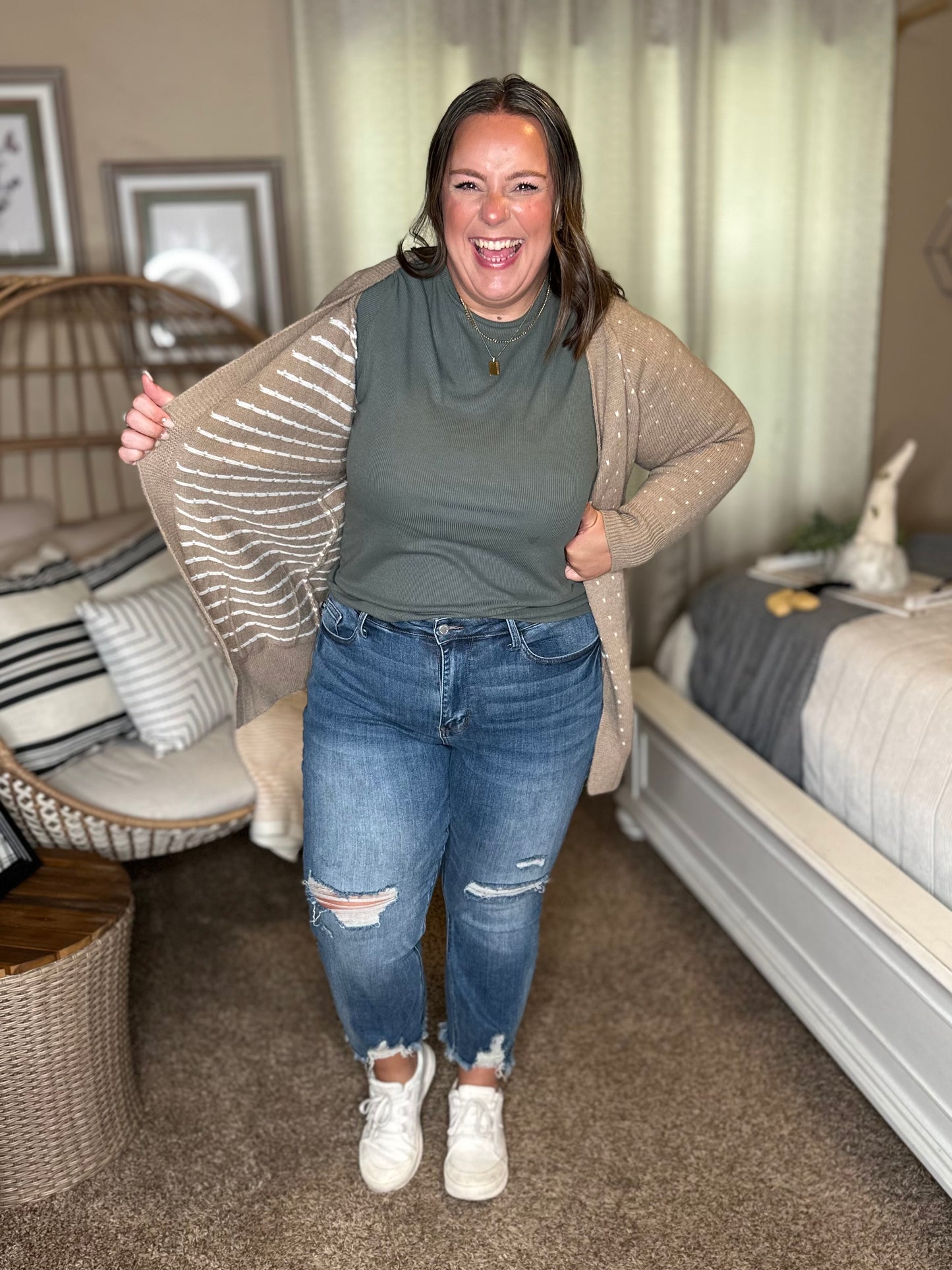 Michelle Mae Dalilah Dot Cardigan - Tan