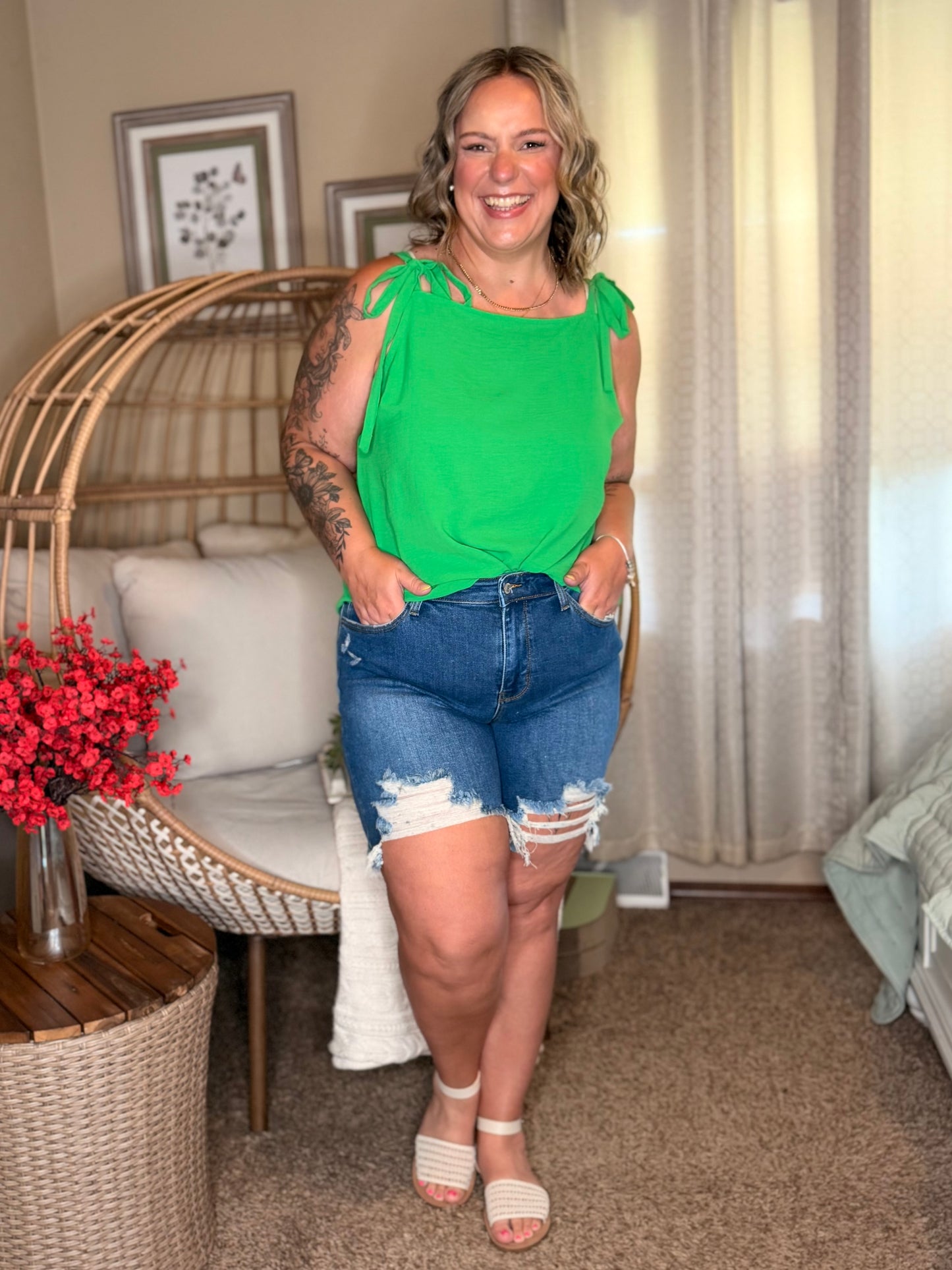 A Little Closer Shoulder Tied Tank Top