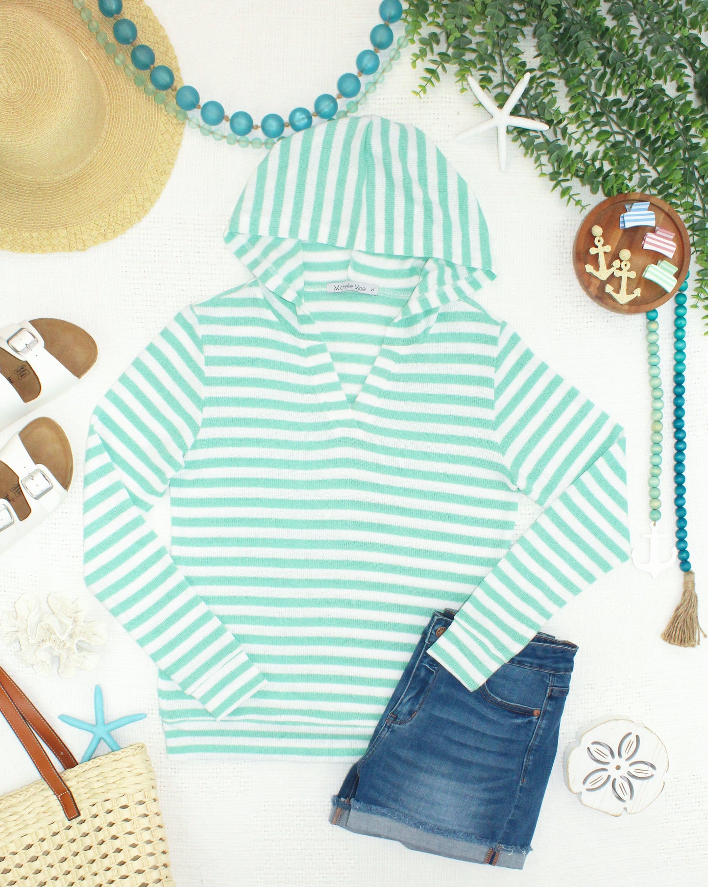 Michelle Mae Amelia Striped Hoodie - Green
