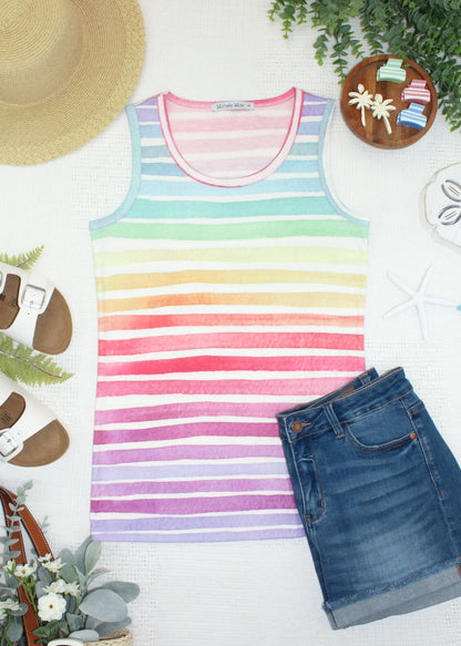 Michelle Mae Ava Tank - Rainbow Stripes