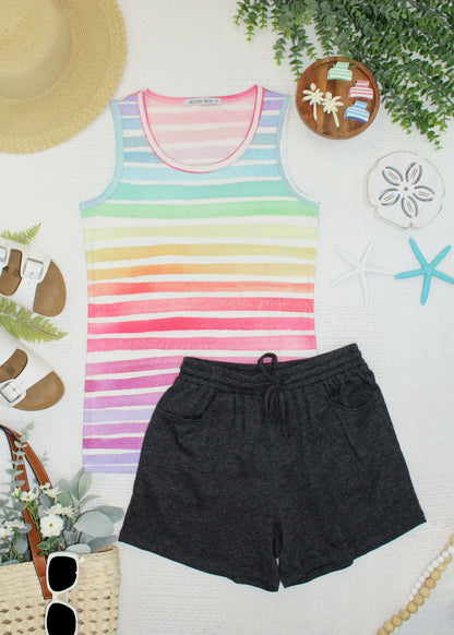 Michelle Mae Ava Tank - Rainbow Stripes