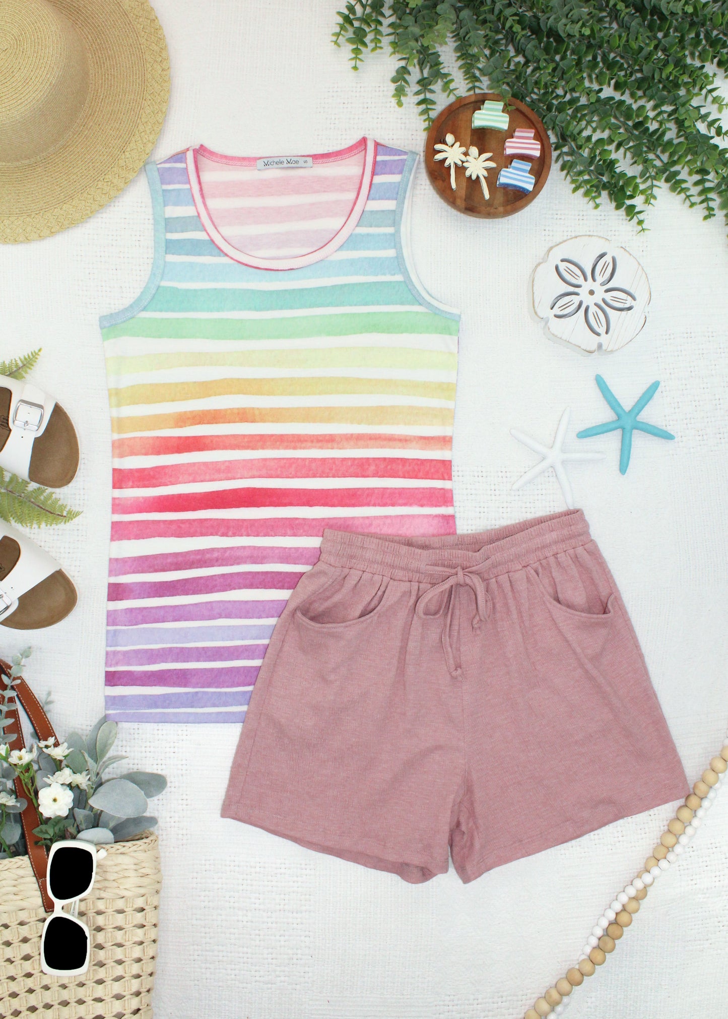 Michelle Mae Ava Tank - Rainbow Stripes