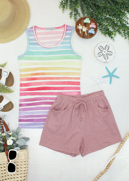 Michelle Mae Ava Tank - Rainbow Stripes