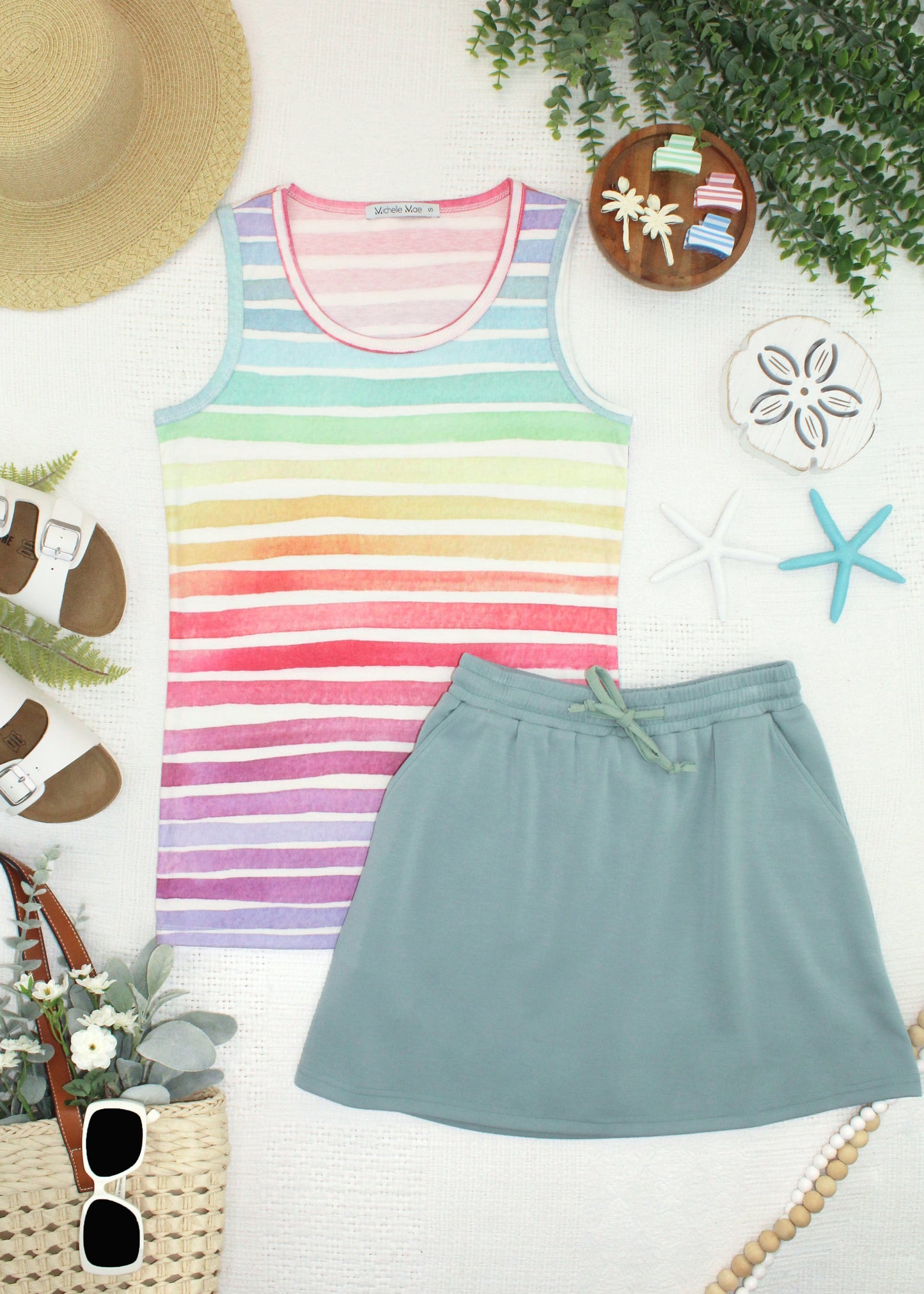 Michelle Mae Ava Tank - Rainbow Stripes