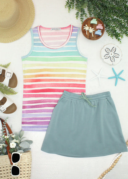 Michelle Mae Ava Tank - Rainbow Stripes