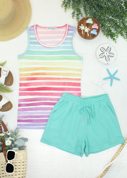 Michelle Mae Ava Tank - Rainbow Stripes