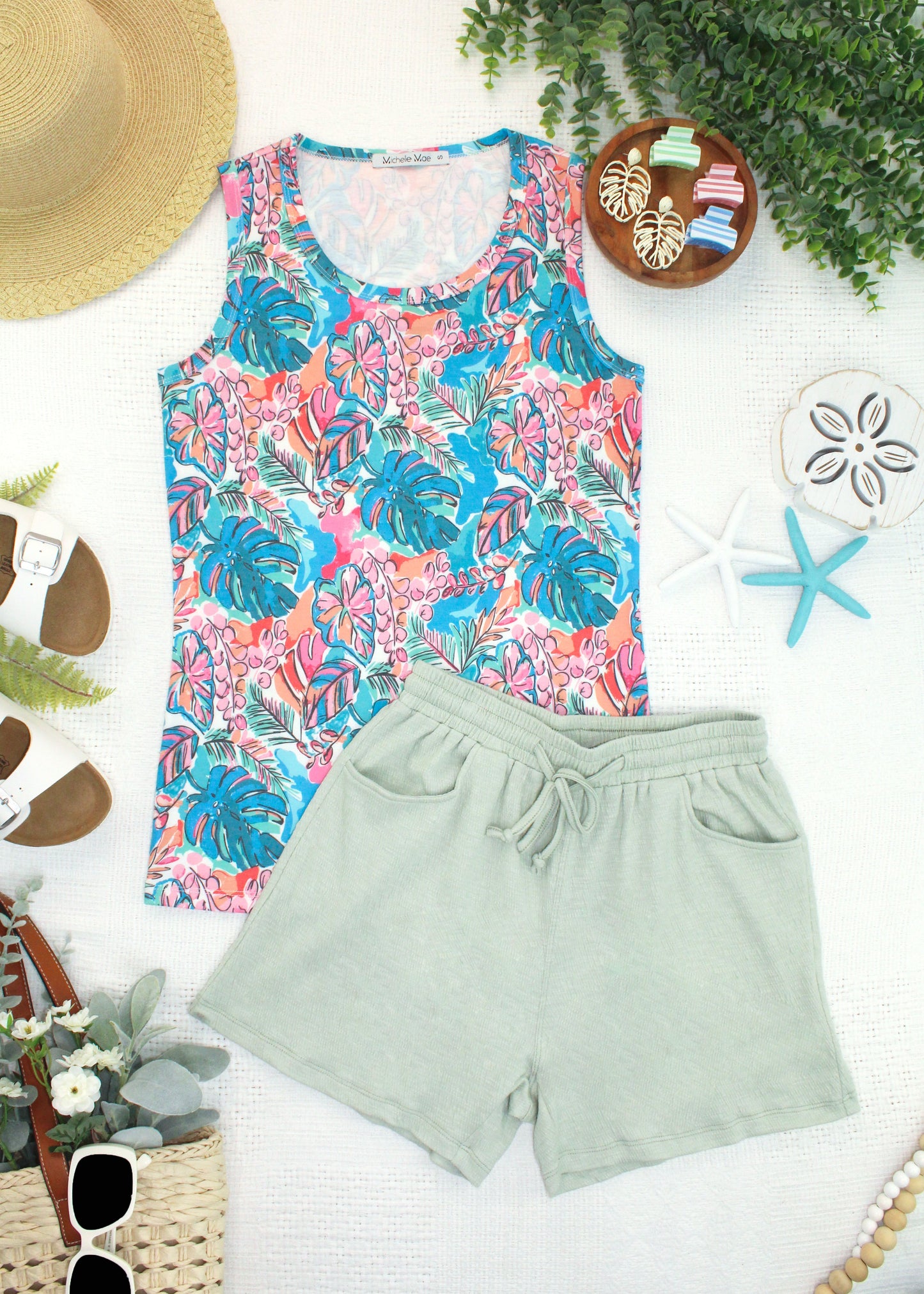 Michelle Mae Ava Tank - Tropical Palm