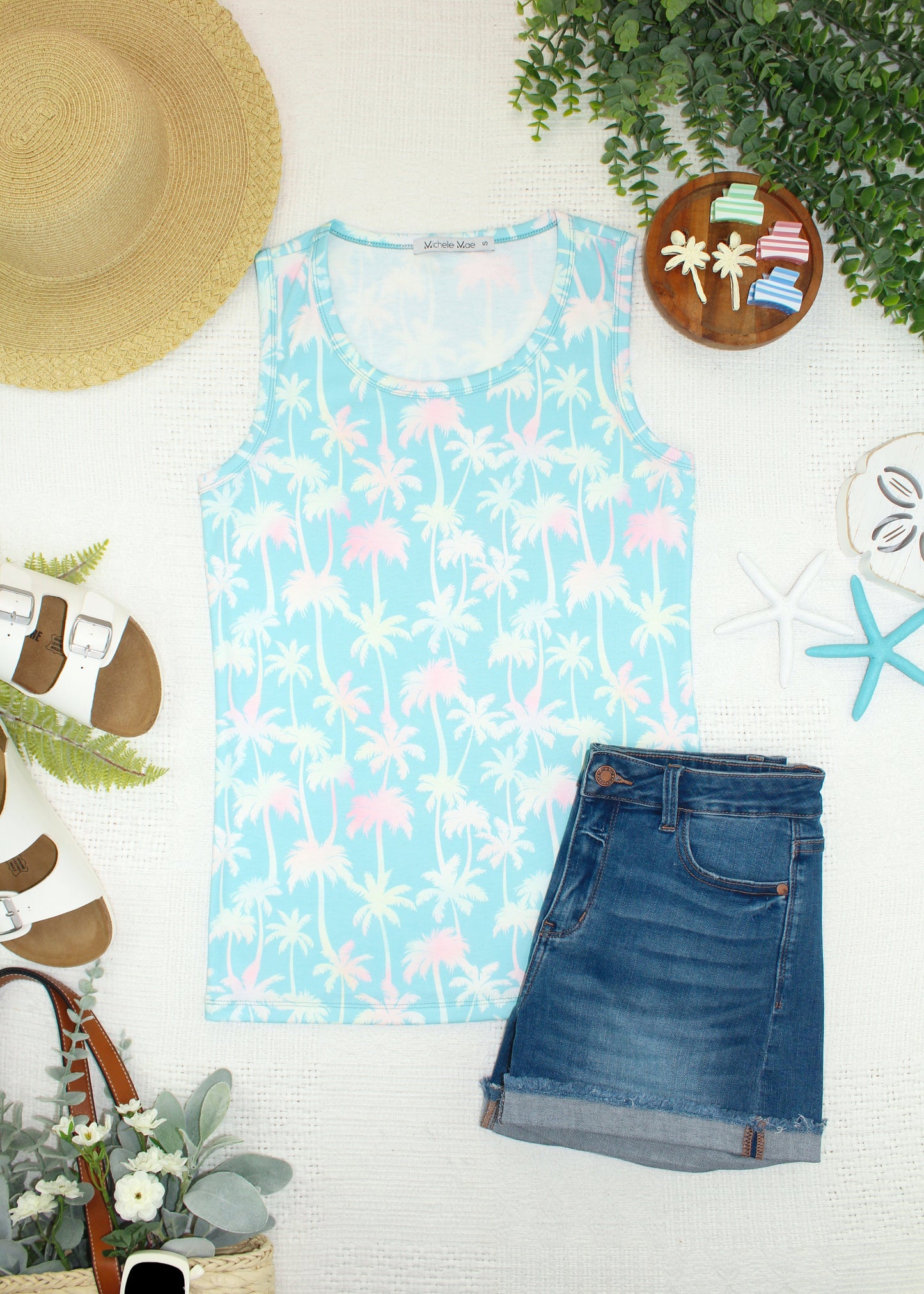 Michelle Mae Ava Tank - Aqua Palm