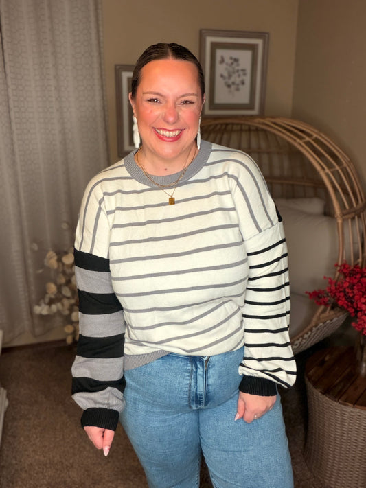 Striped Simplicity Color Block Relaxed Pullover