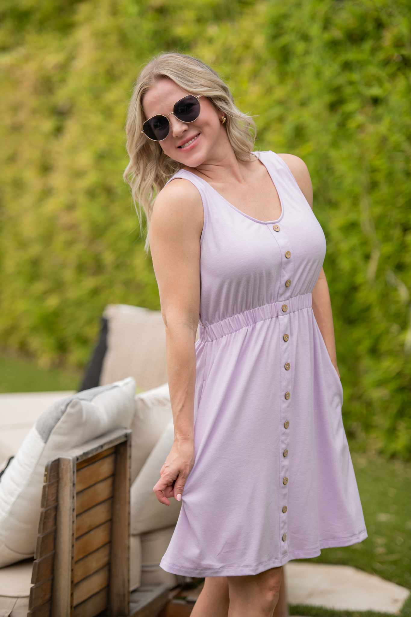 Michelle Mae Beverly Button Dress - Lavender