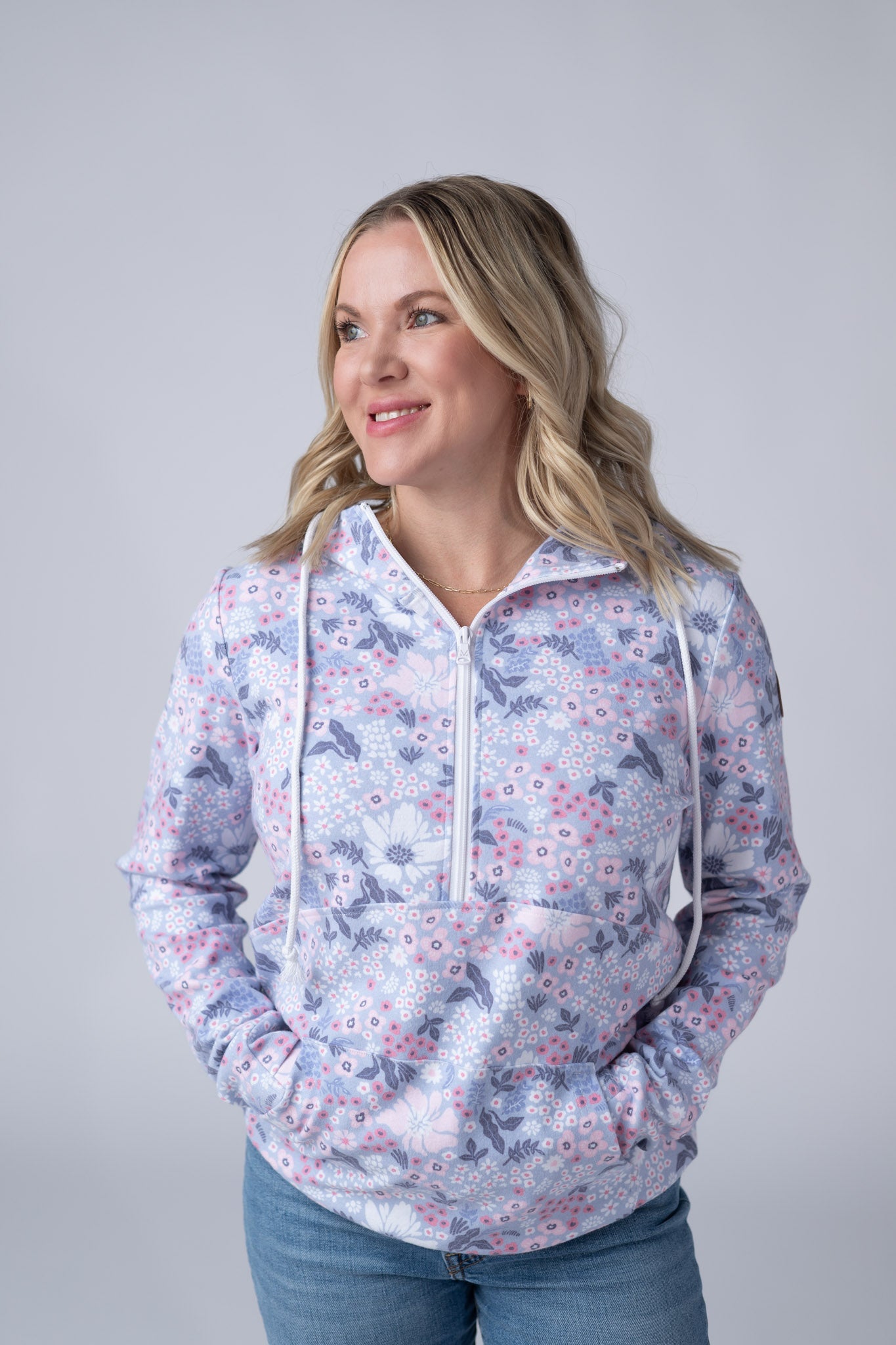Michelle Mae HalfZip Hoodie - Ditsy Blush Floral