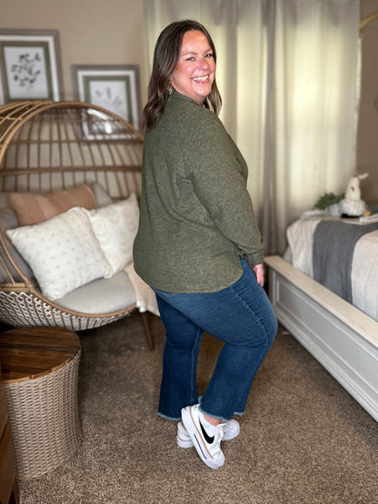 Urban Flux Scooped Hi-Low Long Pullover in Olive