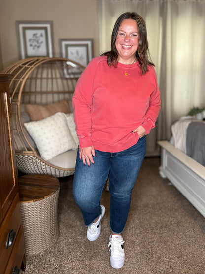 Daily Ease Mineral Wash Pullover in Ruby