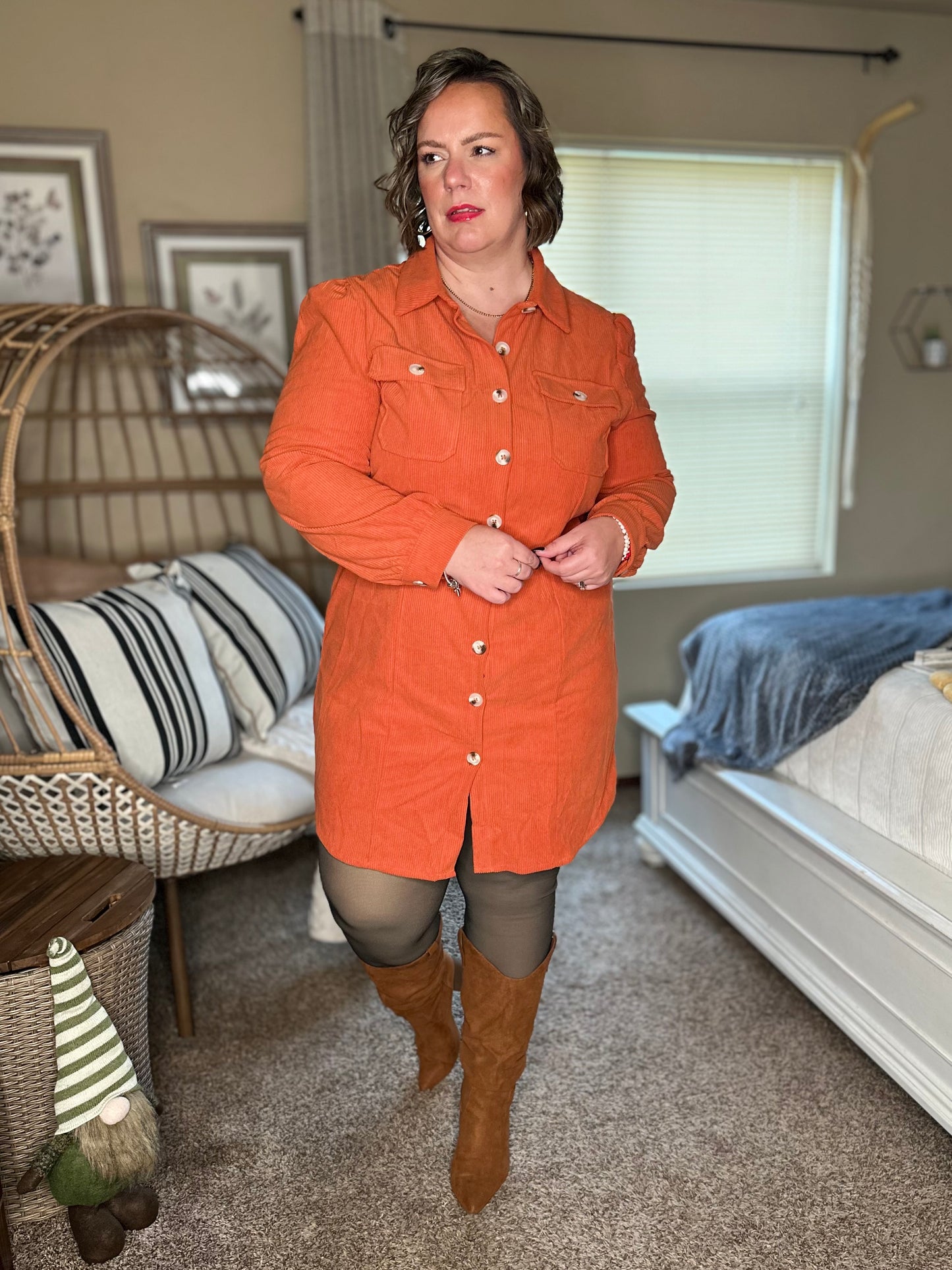 Clever in Corduroy Shirt Dress