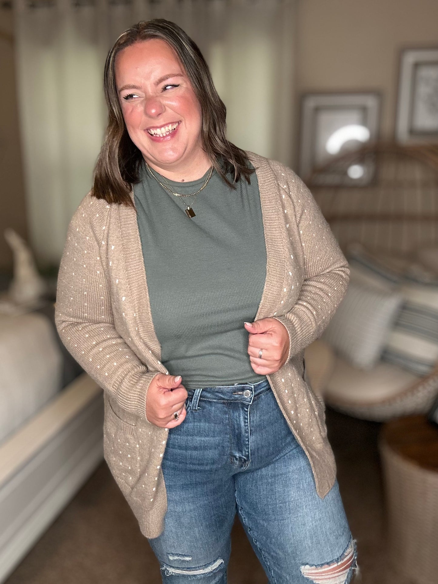 Michelle Mae Dalilah Dot Cardigan - Tan