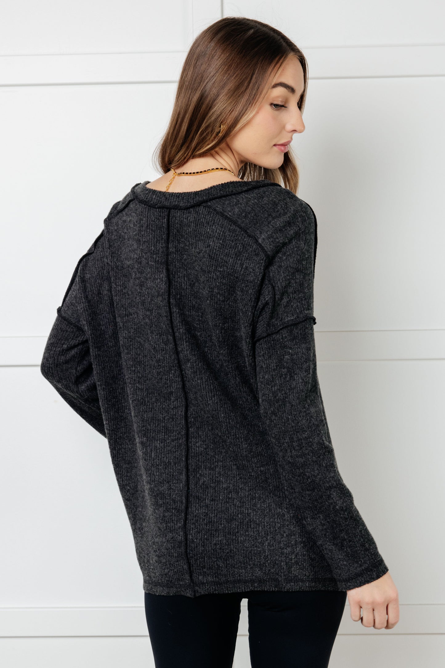 Basically Freezing Brushed Hacci Top in Black