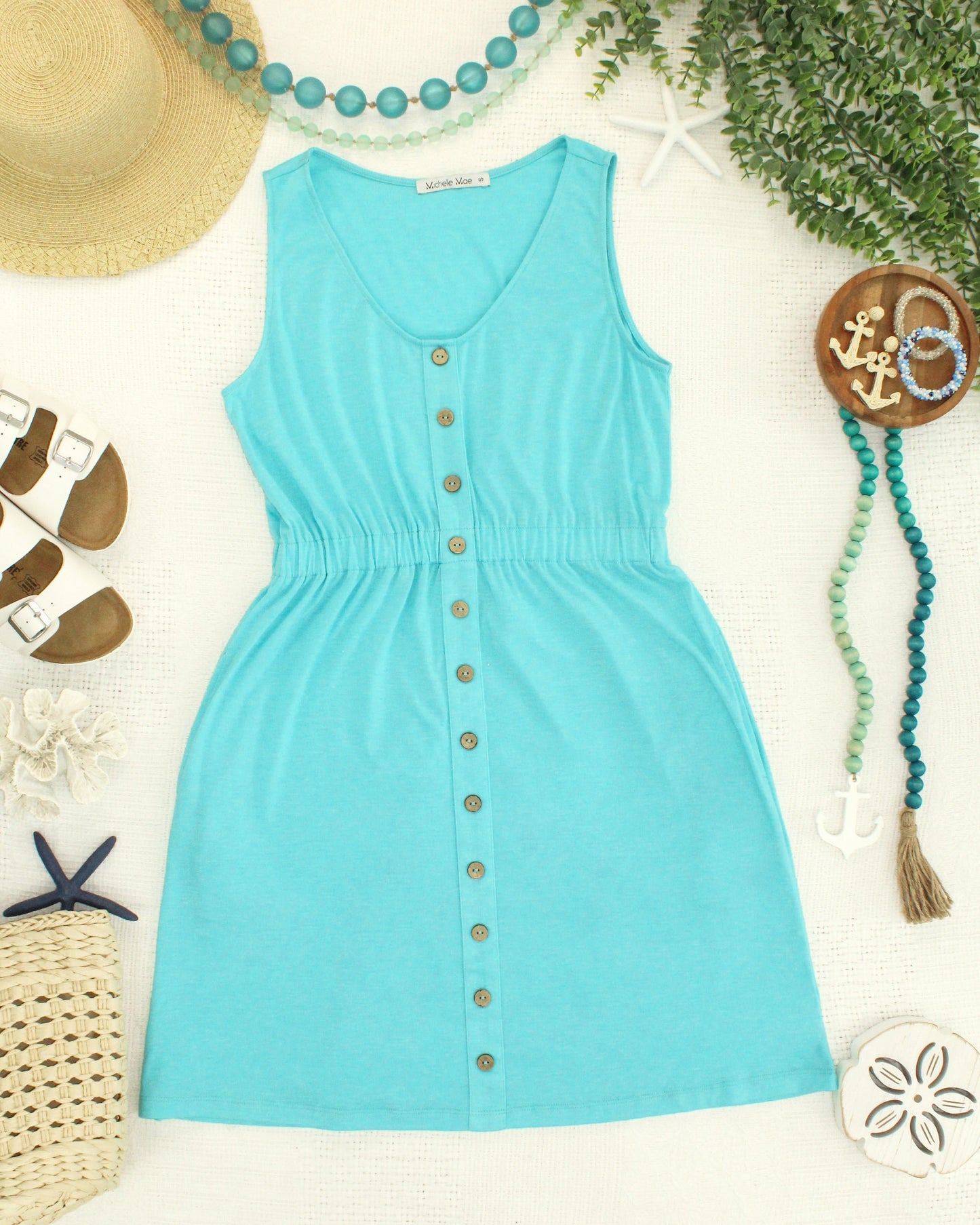 Michelle Mae Beverly Button Dress - Aqua