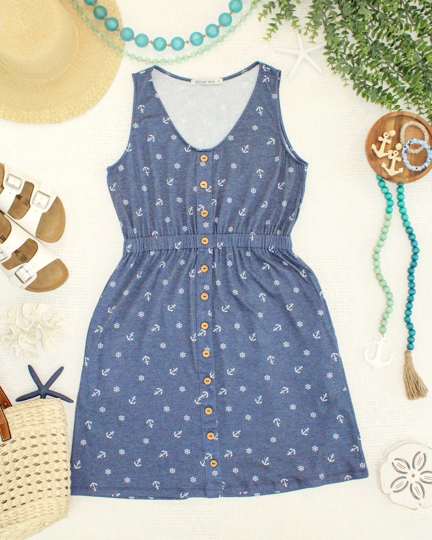 Michelle Mae Beverly Button Dress - Nautical Navy
