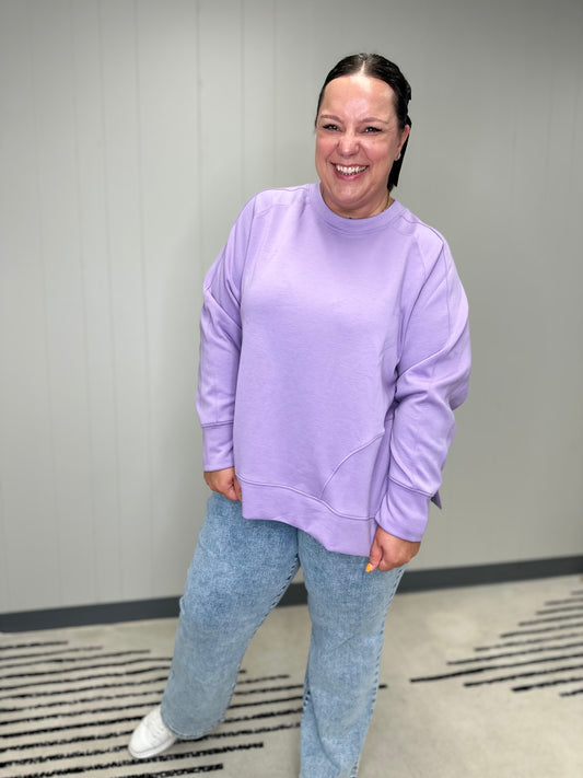 It's The Little Things Relaxed Scuba Pullover in Lavender