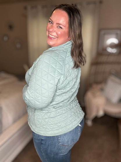 Michelle Mae Geometric Button Snap Pullover - Sage